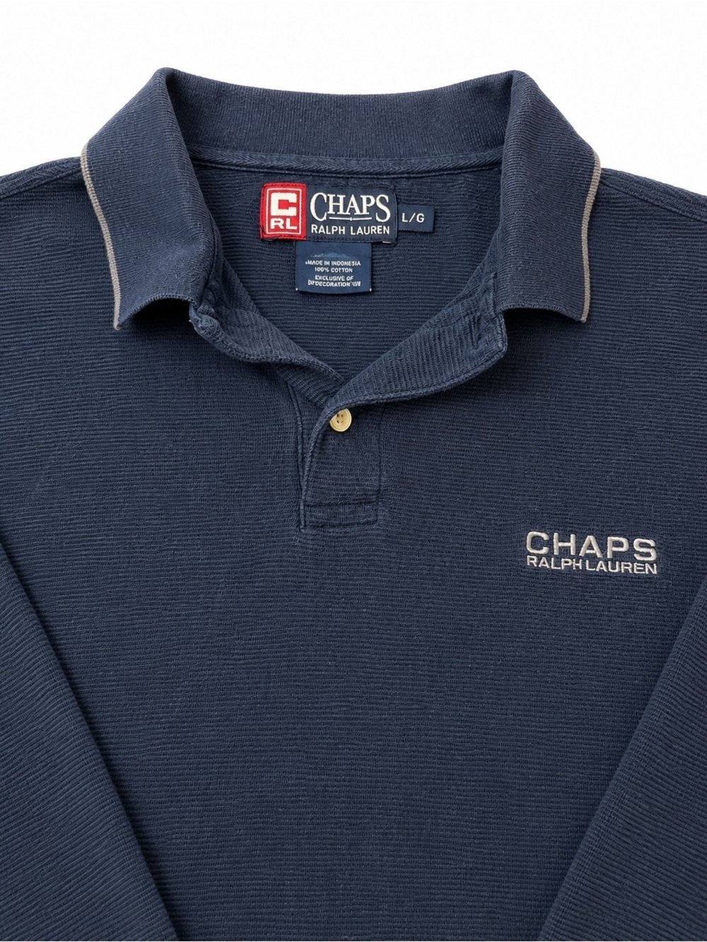 Chaps Ralph Lauren Long-Sleeve Polo Shirt in Navy with Contrast Trim - Picture 2 of 2